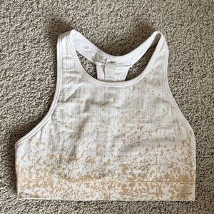 New Balance White and Gold Patterned Sports Bra